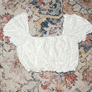 Abercrombie & Fitch White Smocked Cropped Puff Sleeve Eyelet Blouse Women’s S